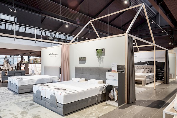 Showroom mit wohnlicher Atmosphäre für das Bettenhaus Thönig in St.Gallen